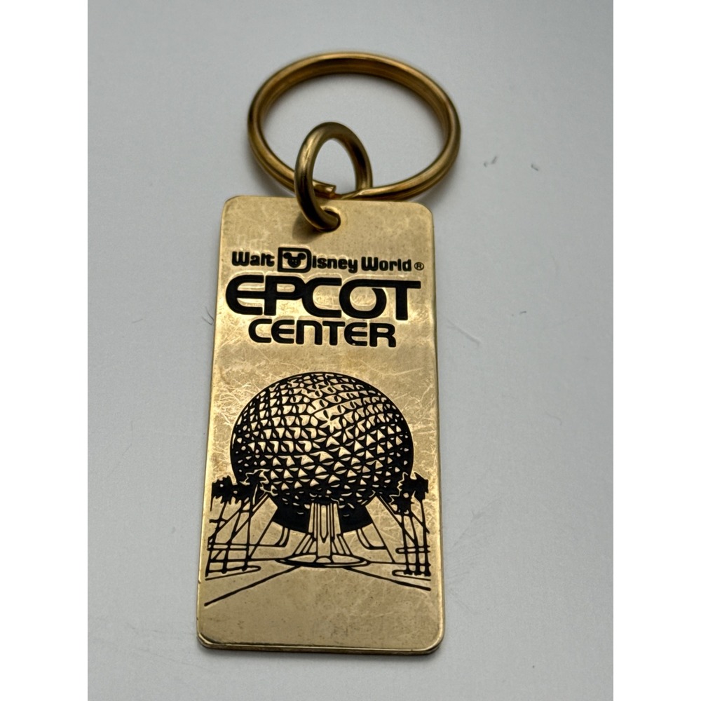 Vintage 80s Disney EPCOT Center Spaceship Earth Brass Keychain OS